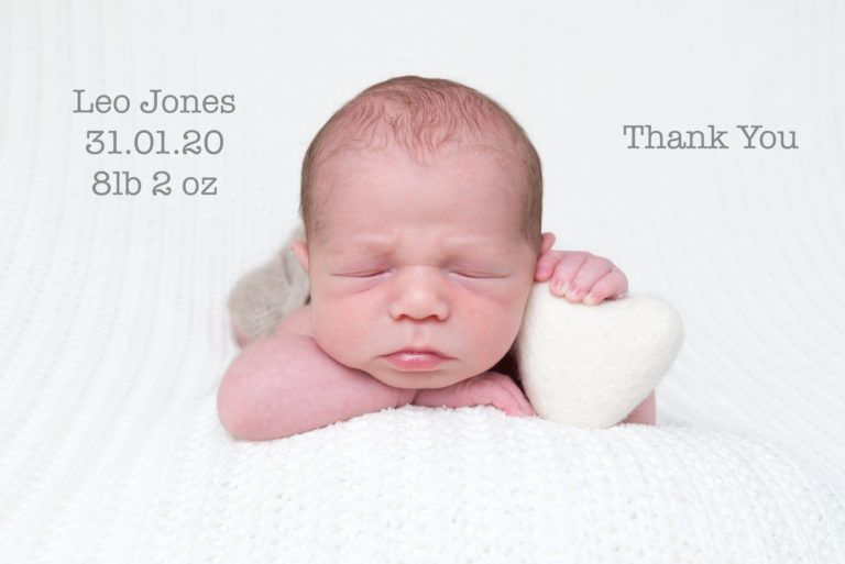 Bespoke birth announcement or thank you card can be made by London newborn photographer